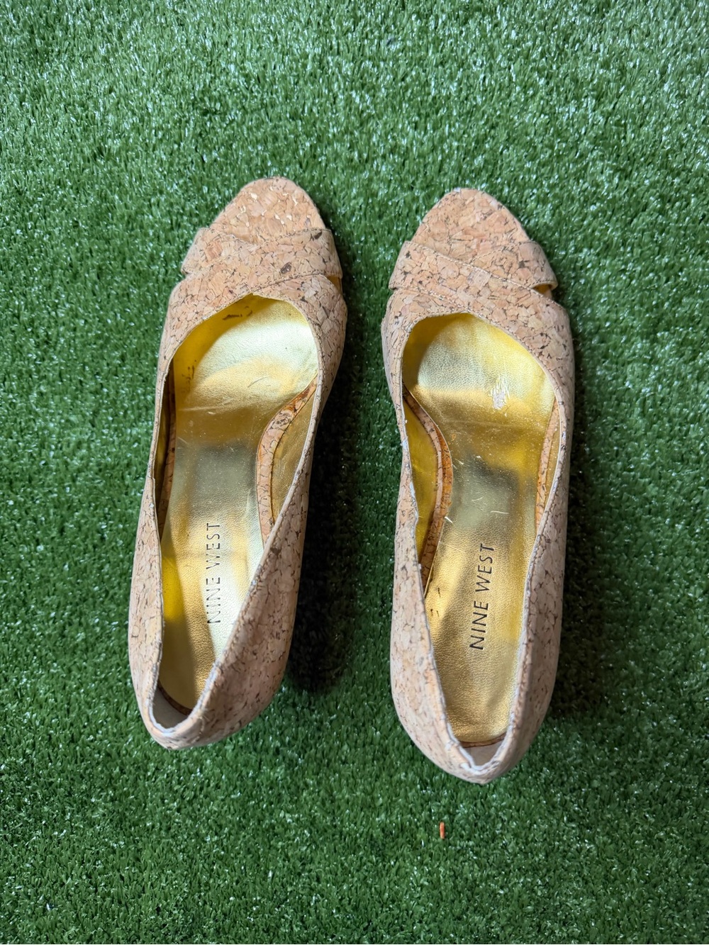 Nine West Cork Peep-Toe Flats in Natural Cork